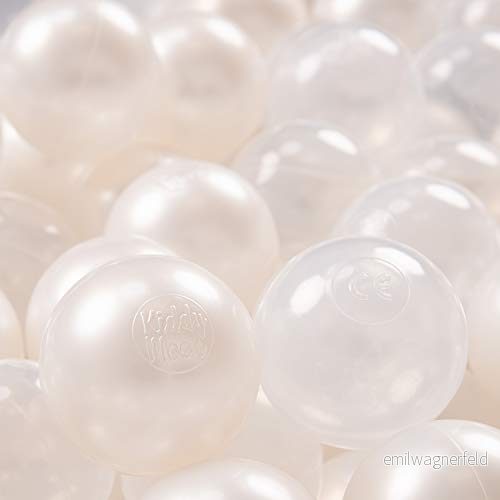 KiddyMoon 300 Ø 7 cm barnbollar lekbollar för bollbad baby plastbollar tillverkade i EU, pärla/transparent 5902687412938