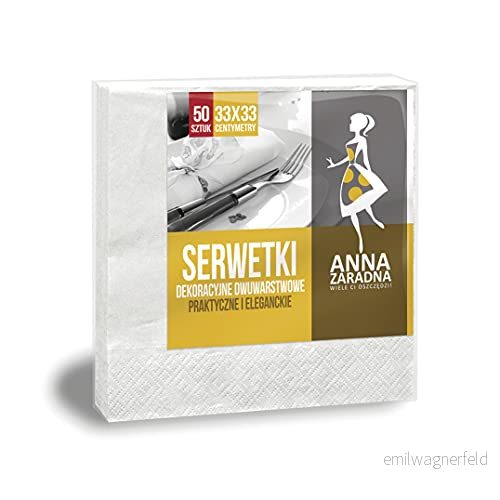 ANNA ZARADNA st AZ 015672 100% cellulosa servetter två lager 33 x cm/50 vit/engångsservetter dekorativa servetter/för bröllop fest födelsedag dop picknick 5903936015672