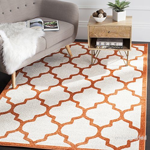 Rektangulär matta för inomhus/utomhus vävda nät, AMT420, i beige/orange, 152 x 244 cm trädgården, uteplatsen eller någon annan utomhusutrymme av Safavieh. 683726906889