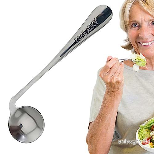 Äldre armbågssked vinklad matgaffel, böjd sked, redskap för självnäring, skedredskap äldre, bekväm och säker 54524412528