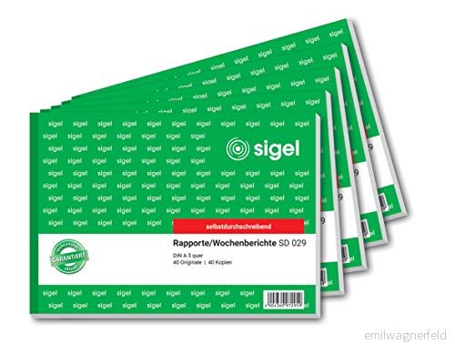Sigel RP517 rapport/veckorapport, A5 quer, 100 ark självskrivande, 2 x 40 BL 5 Stück 4004360972997