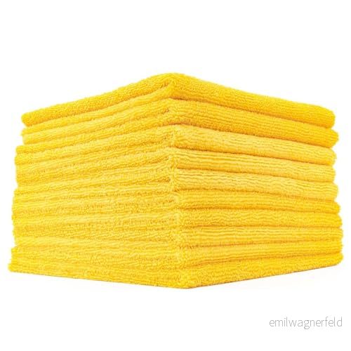 The Rag Company kantlösa 365 mikrofiberhanddukar (10 pack) premium 70/30 blandning, professionell polering, vaxborttagning, automatisk detaljering, gsm, 16 tum x tum, guld 810014143064