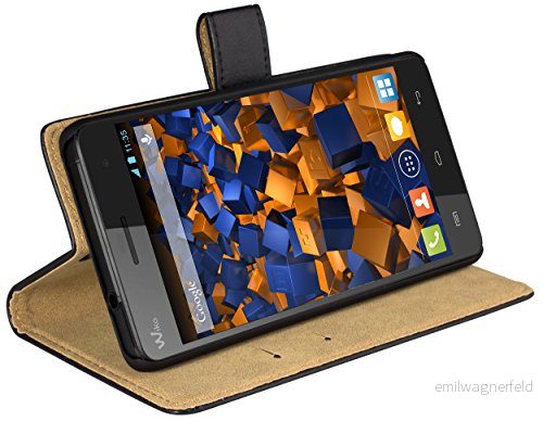 mumbi äkta läder Bookstyle Case kompatibel med Wiko Highway skal väska Wallet, svart 4250261497057