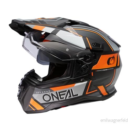 O'NEAL Motorcykelhjälm Enduro Touring Adventure Street Bra passform, pinlock och Bluetooth, integrerat solskydd D SRS hjälm Square V.23 vuxna svart grå orange XXL 4046068600635