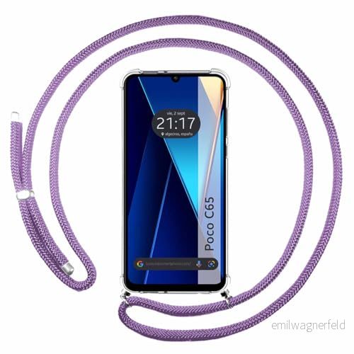 Tumundosmartphone Transparent hängande fodral för Xiaomi Poco C65 med lila snodd 8447079089826