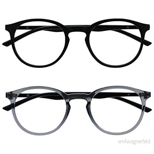Opulize Möt 2 pack läsglasögon stora runda svart grå herr dam vårgångjärn RRR60 17 +2,50 5055955364290