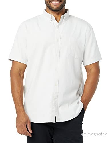 Amazon Essentials Herr Slim-Fit Kortärmad Stretch Oxfordskjorta med ficka, ljusgrå vertikal rand, Small 196433507640