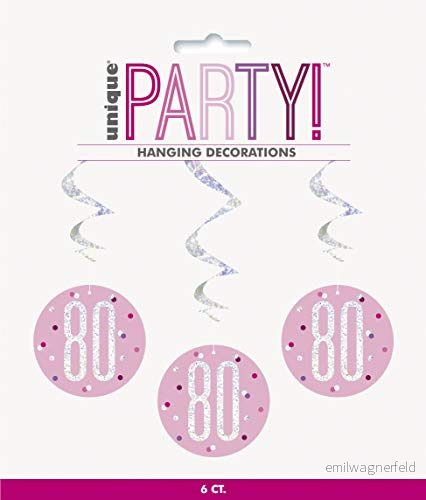 Hängande virvel födelsedagsdekorationer 81 cm 80. Glitter rosa & silver födelsedag 6 pack 11179838165