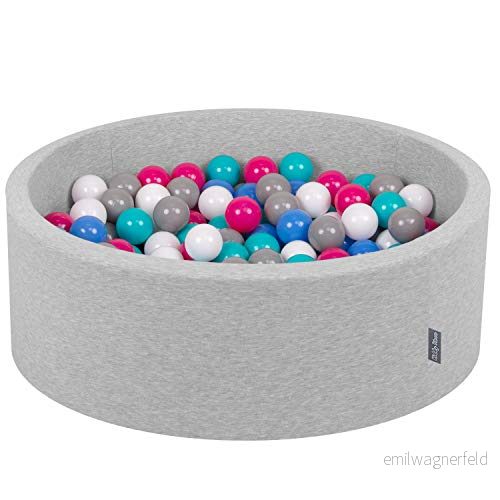 KiddyMoon 90 x 30 cm/300 bollar 37 cm baby lekbad med färgglada rund Made in EU, ljusgrå: vitgrå blå rosa ljusturkos 5902687416189