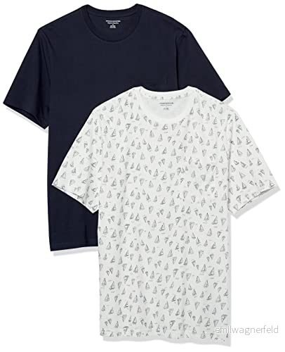Amazon Essentials herr normal passform kortärmad rund hals ficka t shirt, paket med 2, grå båttryck/marinblå, X Small 196433601171