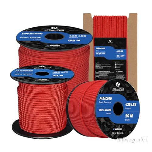 Abma Cord Paracord 3mm x 30M 3 Kärntrådar Nylonrep Typ II Nylonsnöre Max. 192kg (425lbs) Röd 631390611523