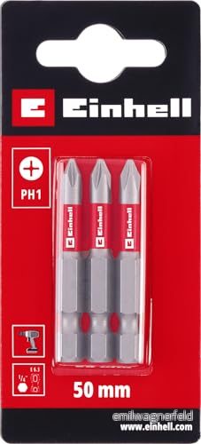 Original Einhell standardbits, 3 st., 50 mm, PH1 (krom vanadin, exakt skruvar, bra kontroll, röd färgring, E 6,3 skaft) 4009311302908