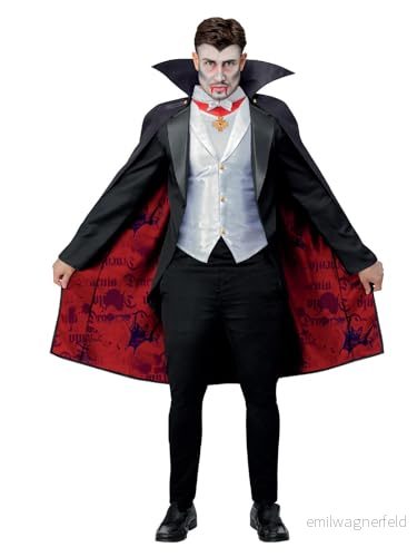 Smiffys Dracula kostym med universalmonster, barnjacka, mockväst, cape och medaljong, officiell licensdräkt helt fodrad hängsmycke, perfekt för halloween temafester 5059513146540