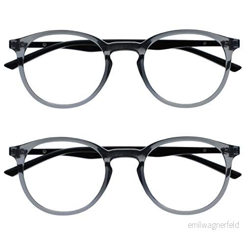 OPULIZE Met läsglasögon blåljusblockerande 2 pack smal rund ram fjädergångjärn förbättrar sömnen datorspel antireflekterande transparent grå män kvinnor BB60 7 +3,50 5055955376460