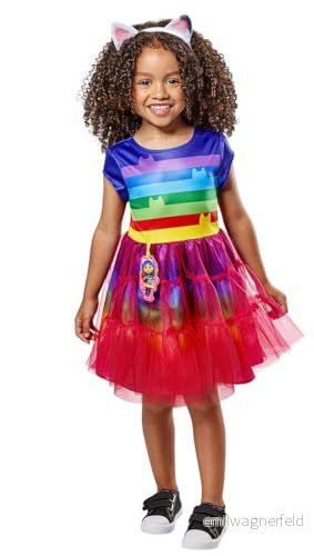 Rubies Gabbys Dollhouse Rainbow-kostym för flickor, regnbågsklänning med tryckta detaljer och pannband öron, officiella Gabby karneval, jul, födelsedag, fester Halloween. 195884080689