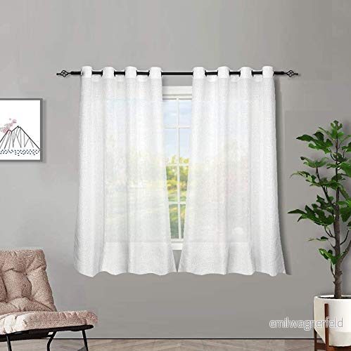 Melodieux 2 paneler falskt linne voile nätgardiner halvgenomskinliga ring topp draperier för sovrum, vardagsrum, fönster vit, 140 x 137 cm fall (55 54 tum) 791360397045