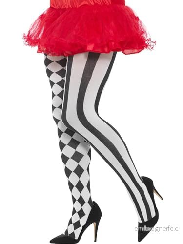 Smiffys Harlequin strumpbyxor, vit och svart, cirkus maskeradklänning, utklädningstillbehör för vuxna 5020570286098