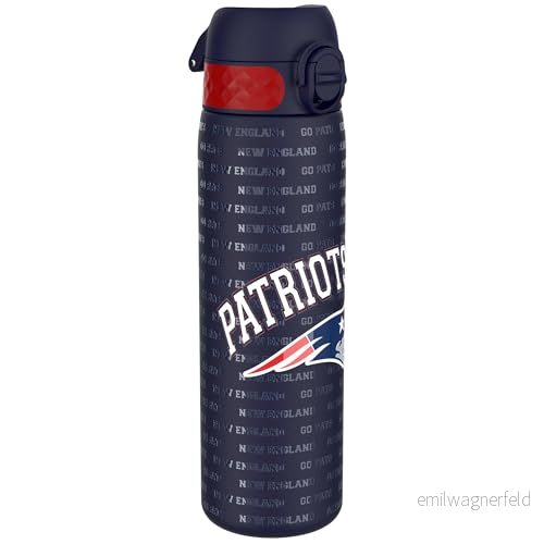 NFL Patriots Lätt Stål Vattenflaska, 600 ml/20 oz, Oisolerad, Läcksäker, att Öppna, Säkert Lås, Diskmaskinssäker, Hygieniskt Lock, Passar i Mugghållare, Bärhandtag, Hållbar 619098090505