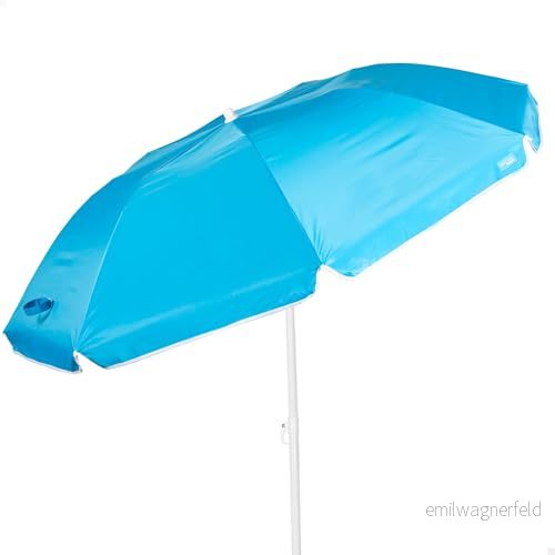 AKTIVE 62323 strandparaply, UV50 skydd, lutning och höjdjusterbar, stålstång, polyesterväv, silverpläterad, 8 stavar, bärskydd med handtag, 180 cm, blå, Blå 8412842623231