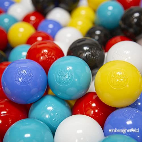 KiddyMoon 1200 Ø 6 cm barnbollar för bollbad lekbollar baby plastbollar tillverkade i EU, svart/vit/blå/röd/gul/turkos 5902687425235