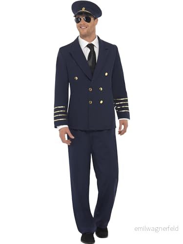 Smiffys pilotkostym, marinblå med jacka, byxor och hatt, ikoner idoler maskeradklänning, pilotutklädnad 5020570685839