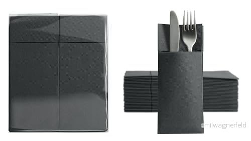 Aroba 100 Soft Point bestickservetter mjukt material, volym och struktur färdigvikta servetter med slits 32 x 38 cm 1/8 fals bestickväska god kvalitet svart 4255775703229
