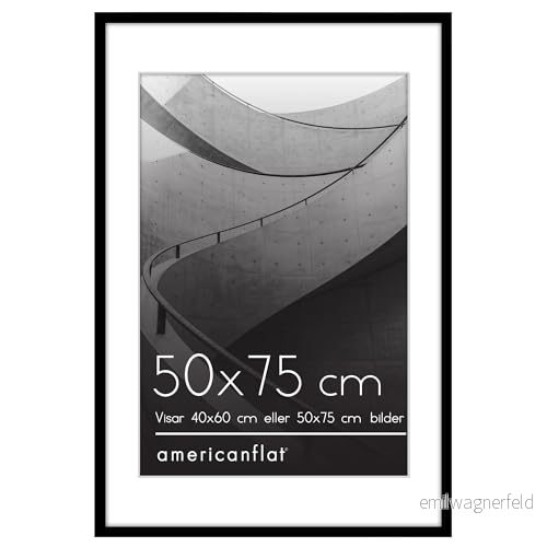 Americanflat Fotoram 40 x 60 cm svart väggram med pass eller 50 75 utan passning tunn ram plexiglas och integrerad väggkrok 198301012836