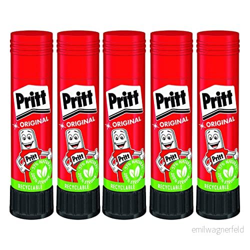 Pritt Limpenna, säkert och barnvänligt lim för konst hantverk, starkt skola kontorsmaterial, 5 x 11 g platta penna, 9H PK411 4057278017144