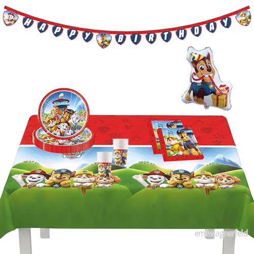 Procos 10215311DY partyset, Paw Patrol, 39 delar engångsporslin för barnfödelsedag och temafest, bordsdekoration 4058411153118