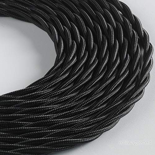 Klartext LUMIÄRE flätad textilkabel för belysning, 3x0,75mm, Svart, 10 mt.Varning: jordkabel ingår! Maximal säkerhet mot chock! 8052286382792
