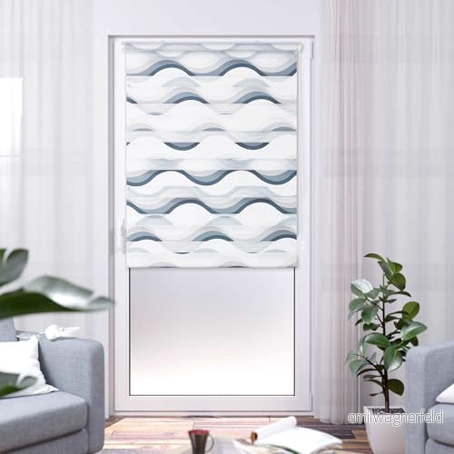 K home Klemmfix dubbel rullgardin Madrid utan borrning tryckt våg grå 90 x 200 cm (B L) 4262424933975