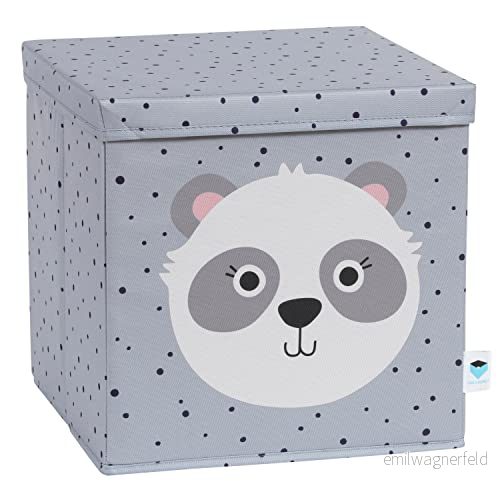 LOVE IT STORE Förvaringslåda med lock förvaringskorg av tyg förstärkt trä kvadratisk och stabil grå panda 33 x cm 4260428677963