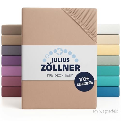 Julius Zöllner Jersey spännlakan för bebis och barnsäng, 100% jerseybomull, OEKO TEX standard 100 certifierad, storlek: 60 x 120 cm/70 140 cm, 1 pack, sand 4009250009913