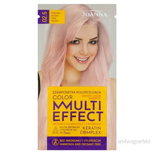 JOANNA Nyansschampo "Multi Effect" hårfärgningsschampo i påsen hållbarhet 4 till 8 tvättar hårtoner utan ammoniak och oxidationsmedel rosa blond 5901018020712