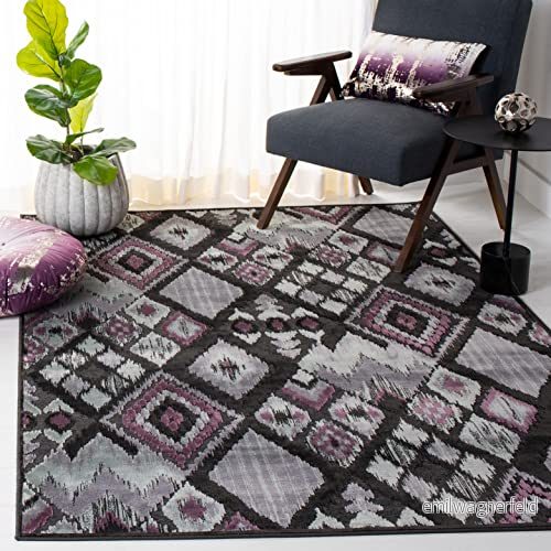Safavieh Salma områdesmatta, vävd mjuk viskosmatta i kol/multi, 160 x 228 cm 683726587019