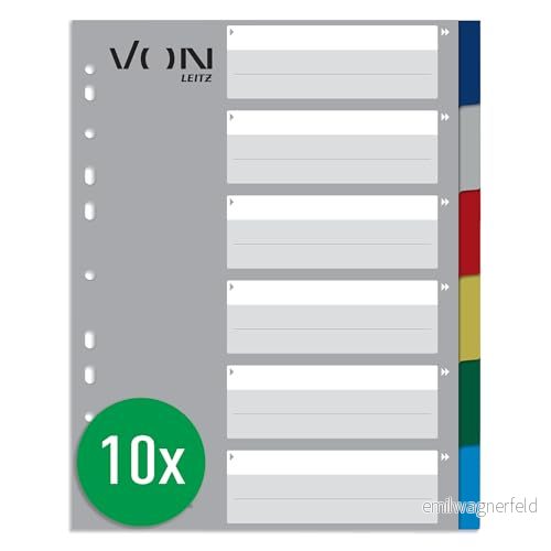 från registerblad A4, 6 blanka avdelare för mappar, PP, extra breda, 11 håls universalregister snabbhäftapparat & ringpärm, Leitz, flerfärgad, 13050000 4002432615612