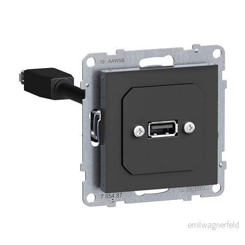 LEGRAND, SEANO USB datauttag med kabel, insats inklusive lock, 3.0, kabellängd: 15 cm, färg: antracit, 765487 3414972552660