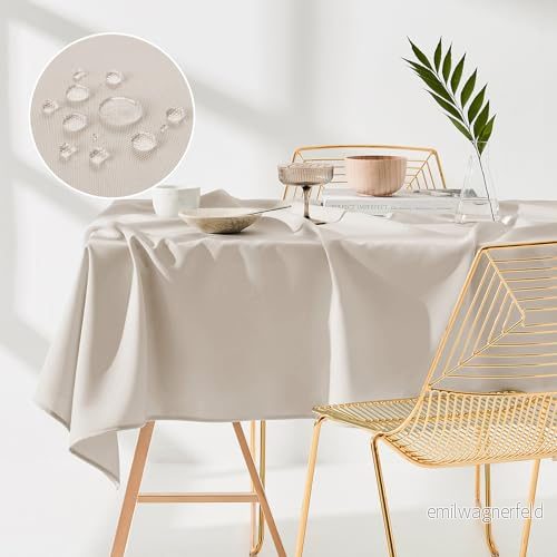 ROOM99 Aura bordsduk 140 x 300 cm bordsduk, fläckskydd, tvättbar, vattenavvisande, smutsavvisande polyester, rektangulär festdekoration, året runt, ljusbeige 5908224018038