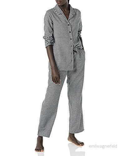 Amazon Essentials Dam flanell långärmad knapp fram skjorta och byxa pyjamasset, svart vit gingham, X Small 195111654478