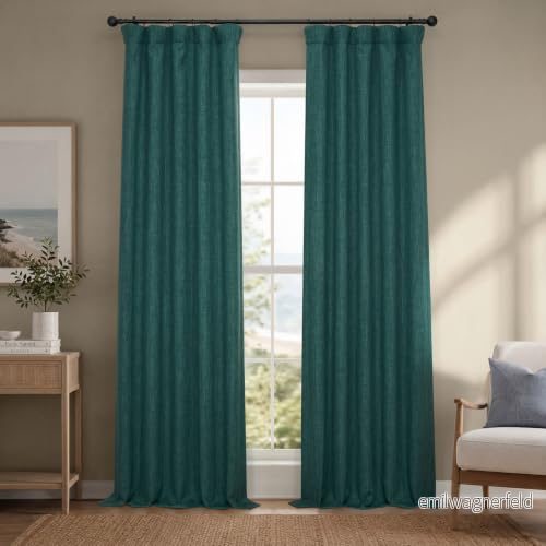 HPD Half Price Drapes Texturerade mörkläggningsgardiner i konstgjort linne för sovrum, 1 längd, gardiner vardagsrum, heminredning, 127 x 274 cm (B L), blågrå (Slate Teal) 812156038239
