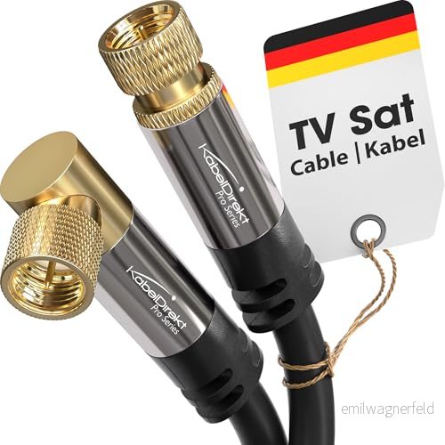 KabelDirekt Sat Kabel, Antennkabel, Koaxialkabel 90 vinklad/rak 2m 4K TV F kontakt Finns i 0,5 30m (radio/TV, DVB T, C, S/DVB S2, internet, svart) 4260414844690