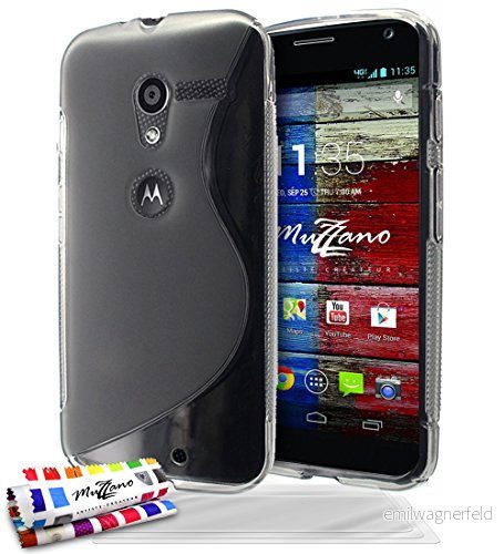 MUZZANO Original "Le S" premium flexibelt skal för Motorola Moto X första generationen med 3 ultraklart skärmskydd grå 3614664758558