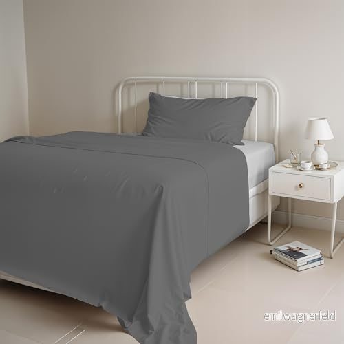 Italian Bed Linen Sängset i naturlig färg (platt 150 x 300, dra på lakan 90 200 cm + örngott 52 82 cm), bensinflaska grön, 100% bomull, ljusgrå/rök, enkel 8058575001092
