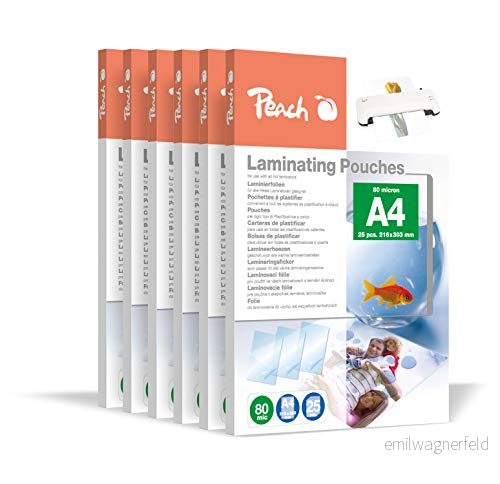 Peach Lamineringsfolier A4 80 mic 600 fickor premiumkvalitet för bästa lamineringsresultat kompatibel med enheter från alla varumärkestillverkare glänsande PP580 60A 7640460542530