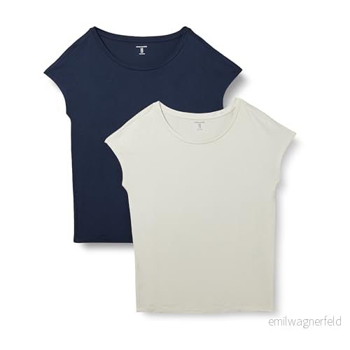 Amazon Essentials dam jersey standard fit kortärmad båthals t shirt, paket med 2, marinblå/sand, medium 197153028316