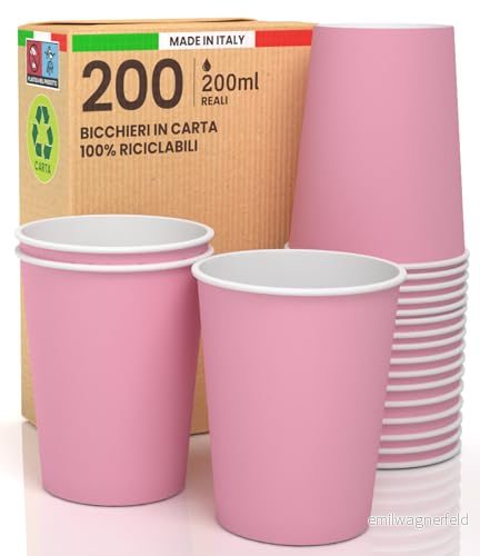 200 st ml miljövänliga biologiskt nedbrytbara pappersmuggar för engångsbruk tillverkad i Italien 8057592632845