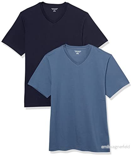 Amazon Essentials kortärmad v ringad t shirt för män (finns i stor och lång), 2 pack, marinblå/mörkblå, XX Large 196433604677