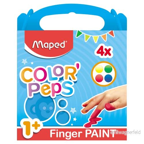 Maped Color'Peps 4 fingerfärgburkar för spädbarn och barn från 1 år Gouache burkar på 80 gr lätt att rengöra med vatten färger grön, blå, gul röd 3154148125013