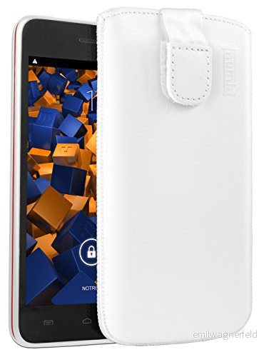 mumbi äkta läderfodral kompatibel med Wiko Jimmy skal läder väska Case Wallet, vit 4251077226510