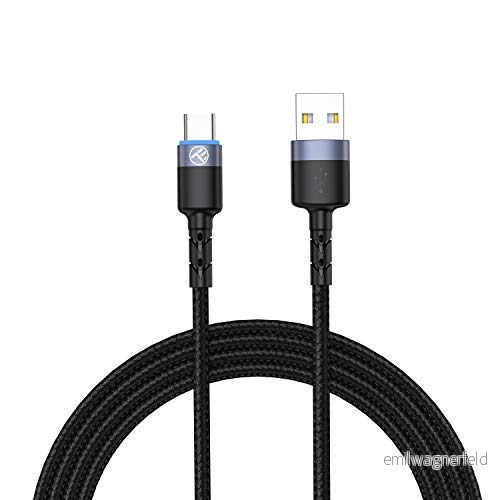 TELLUR datakabel, USB till typ C, LED, nylonflätad, 1,2 m, svart 5949120002080